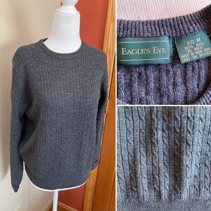 Vintage 100% Wool Eagle’s Eye Gray Cable Knit Unisex Men's Sweater Size Small